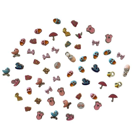Lot of 60+ Pcs Floating Locket Jewelry Charms Pink Blue Newborn Boy Girl Baby - Picture 1 of 6